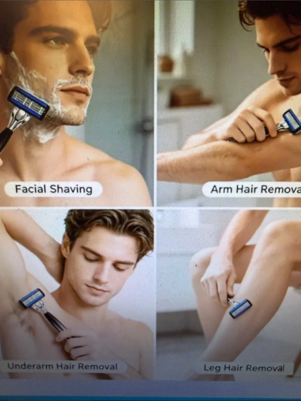 Men's Stainless Razor with Multiple Blue Blade Cartridges. 🆕